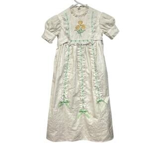 Girl's Vintage Handmade White Lace Floral Embroidered‎ Long Dress